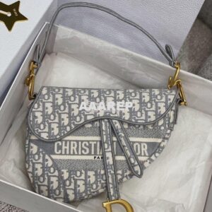 Replica Dior Gray Saddle Oblique Embroidered Canvas Bag M0446