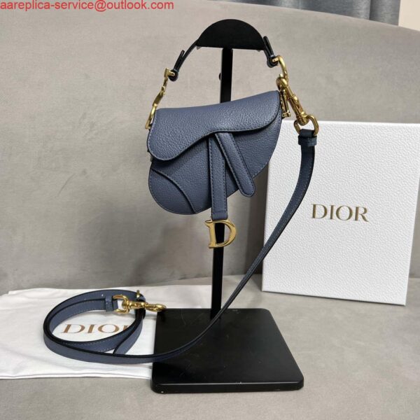 Replica Dior S5685 Micro Saddle Bag With Strap Scarlet Light Blue Goatskin 4