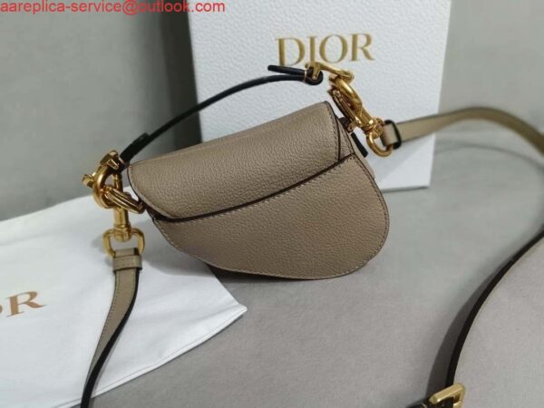 Replica Dior S5685 Micro Saddle Bag With Strap Scarlet Light Gray Goatskin 5