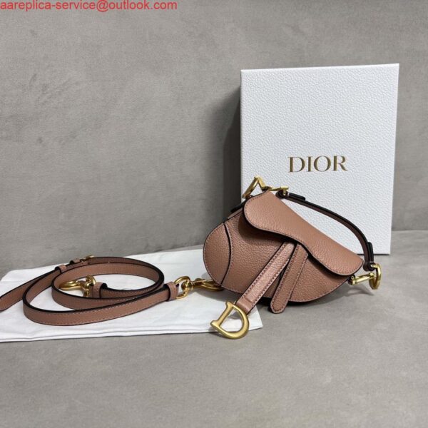 Replica Dior S5685 Micro Saddle Bag With Strap Scarlet Nude Goatskin 4