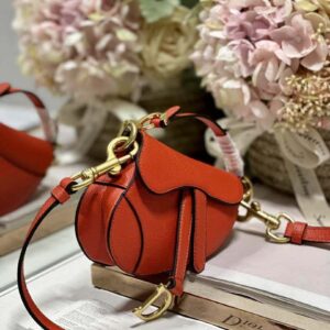 Replica Dior S5685 Micro Saddle Bag With Strap Scarlet Orange Goatskin 2