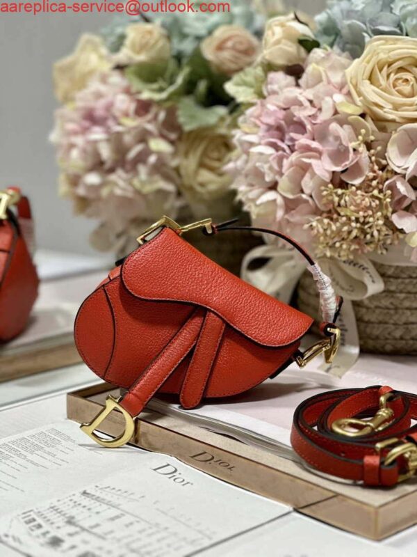 Replica Dior S5685 Micro Saddle Bag With Strap Scarlet Orange Goatskin 7