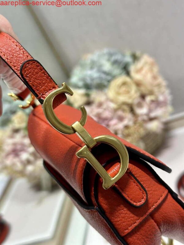 Replica Dior S5685 Micro Saddle Bag With Strap Scarlet Orange Goatskin 9