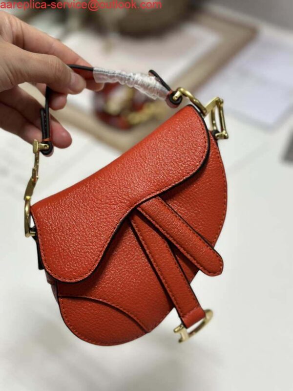 Replica Dior S5685 Micro Saddle Bag With Strap Scarlet Orange Goatskin 11