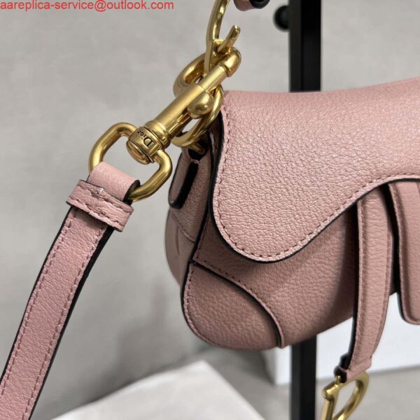 Replica Dior S5685 Micro Saddle Bag With Strap Scarlet Pink Goatskin 4