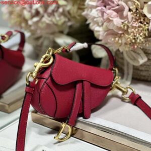 Replica Dior S5685 Micro Saddle Bag With Strap Scarlet Red Goatskin