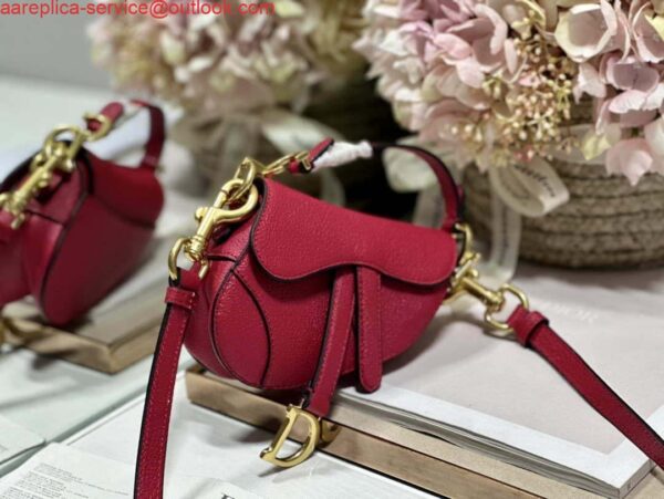 Replica Dior S5685 Micro Saddle Bag With Strap Scarlet Red Goatskin 3