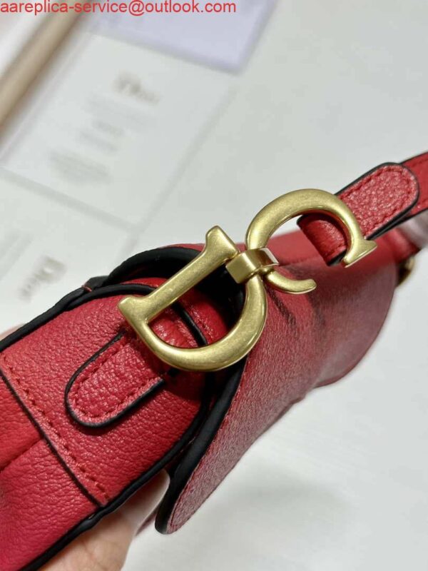 Replica Dior S5685 Micro Saddle Bag With Strap Scarlet Red Goatskin 8