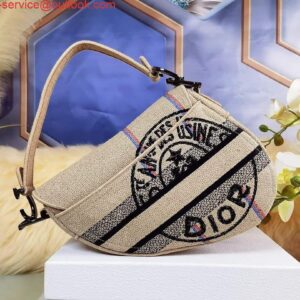 Replica Dior Saddle Bag Beige Jute Canvas Embroidered M0446