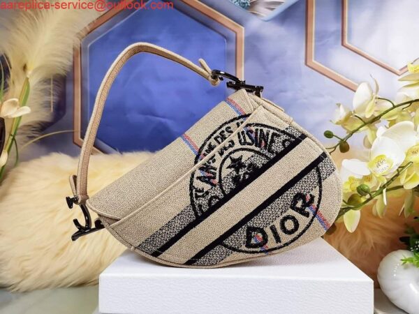 Replica Dior Saddle Bag Beige Jute Canvas Embroidered M0446 3