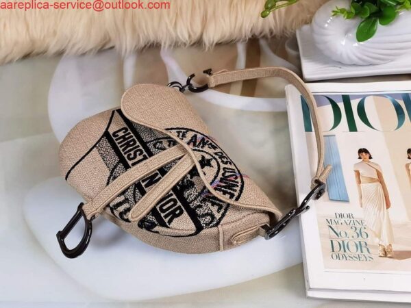 Replica Dior Saddle Bag Beige Jute Canvas Embroidered M0446 2