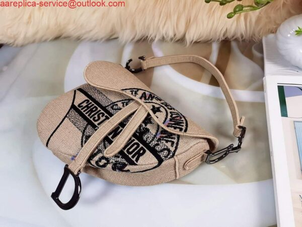 Replica Dior Saddle Bag Beige Jute Canvas Embroidered M0446 5