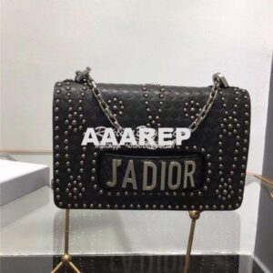 Replica Dior J'ADIOR Flap Bag With Silver Chain in studded black calfs