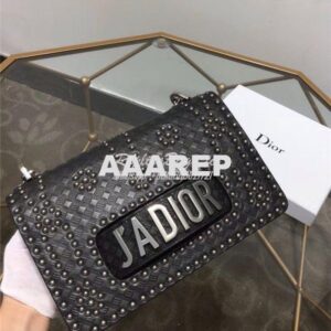 Replica Dior J'ADIOR Flap Bag With Silver Chain in studded black calfs 2