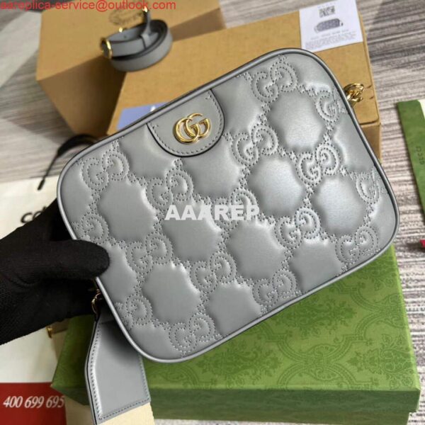 Replica Gucci 702234 GG Matelassé Leather Shoulder Handbag Dusty grey 3