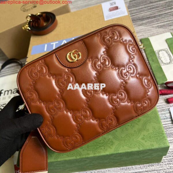 Replica Gucci 702234 GG Matelassé Leather Shoulder Handbag Light brown 3