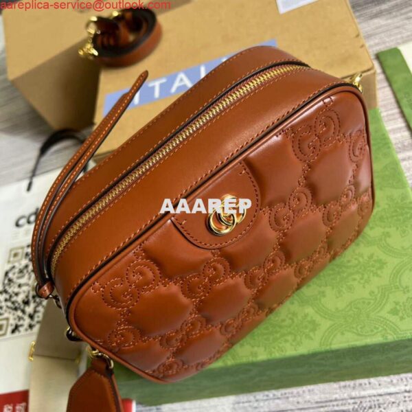 Replica Gucci 702234 GG Matelassé Leather Shoulder Handbag Light brown 4
