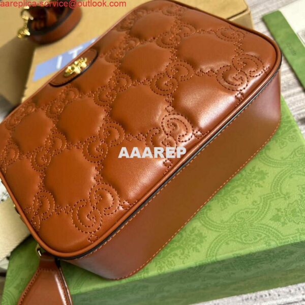 Replica Gucci 702234 GG Matelassé Leather Shoulder Handbag Light brown 5