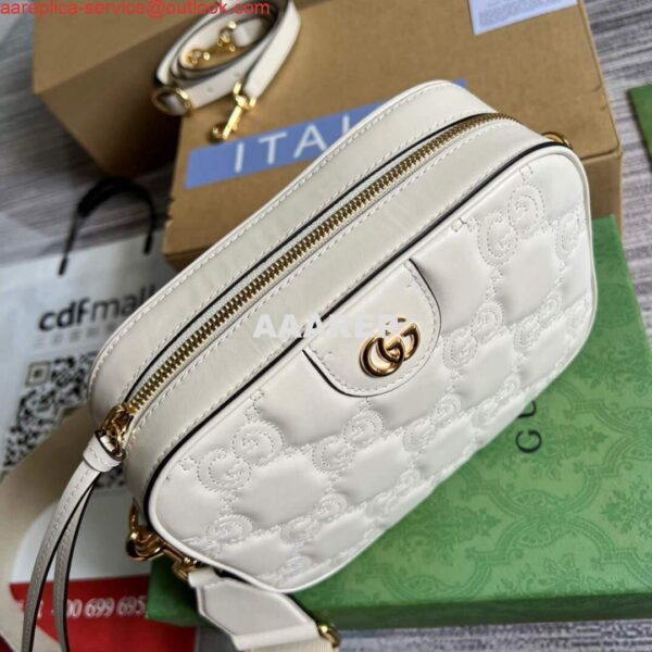 Replica Gucci 702234 GG Matelassé Leather Shoulder Handbag White 6
