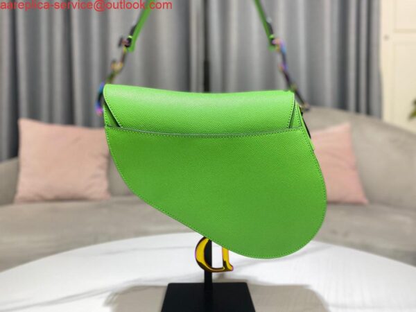 Replica Dior M0446 Dior Saddle Bag Green Grained Calfskin Blue logo