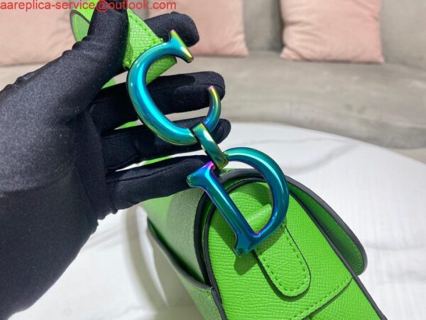 Replica Dior M0446 Dior Saddle Bag Green Grained Calfskin Blue logo 2