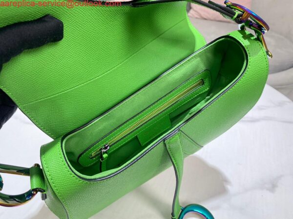 Replica Dior M0446 Dior Saddle Bag Green Grained Calfskin Blue logo 7