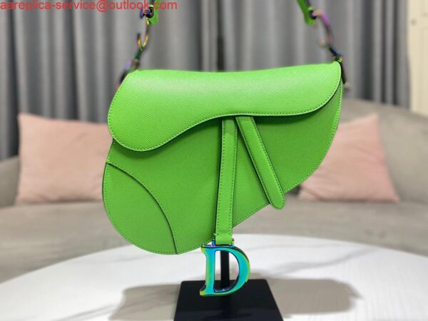 Replica Dior M0446 Dior Saddle Bag Green Grained Calfskin Blue logo 7