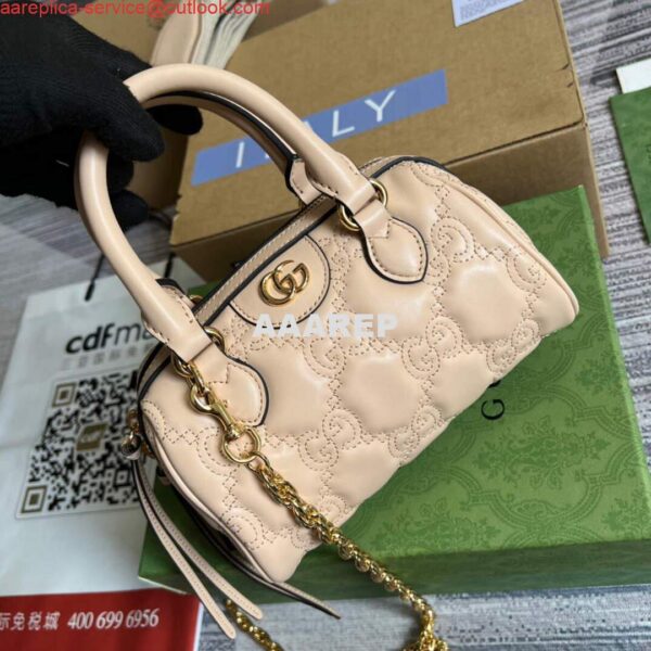 Replica Gucci 702251 GG matelassé leather top handle bag Beige 3