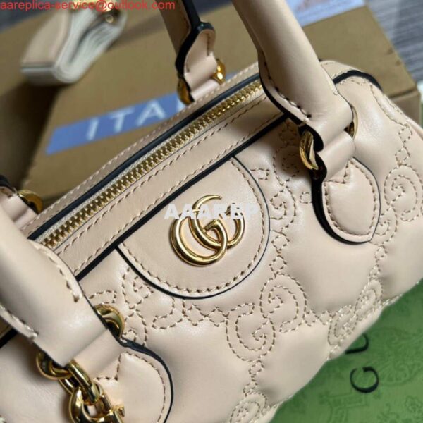 Replica Gucci 702251 GG matelassé leather top handle bag Beige 6