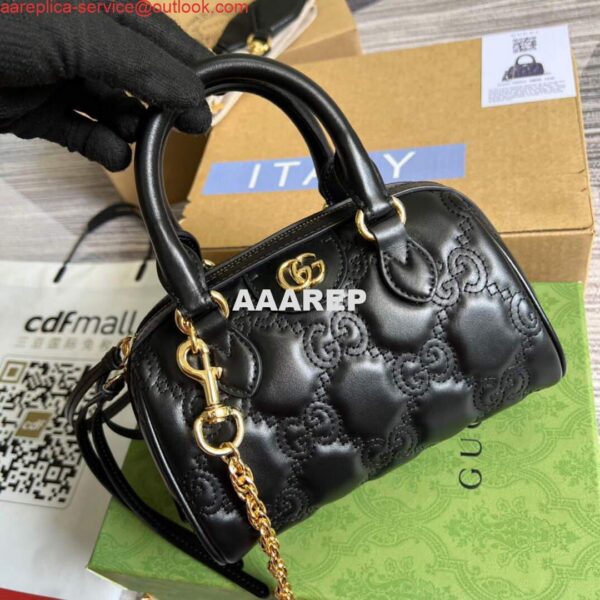 Replica Gucci 702251 GG matelassé leather top handle bag Black 3