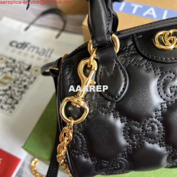Replica Gucci 702251 GG matelassé leather top handle bag Black 5
