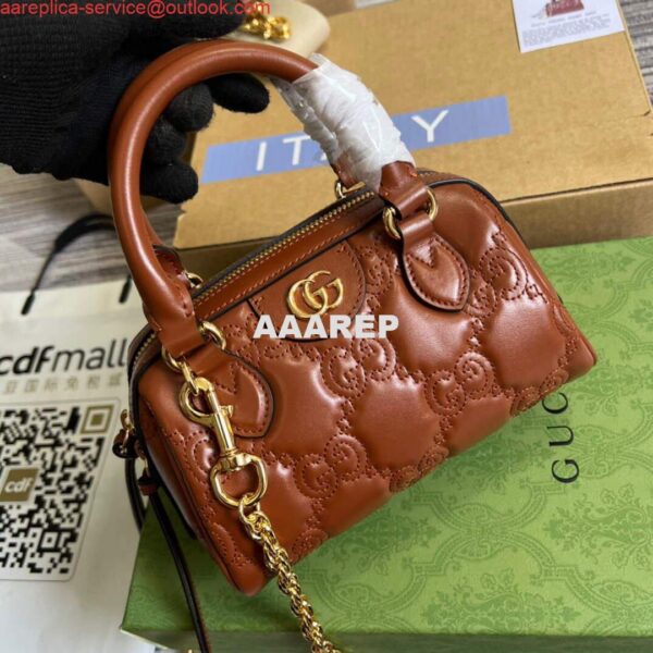 Replica Gucci 702251 GG matelassé leather top handle bag Brown 3
