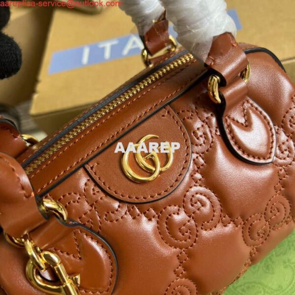 Replica Gucci 702251 GG matelassé leather top handle bag Brown 4