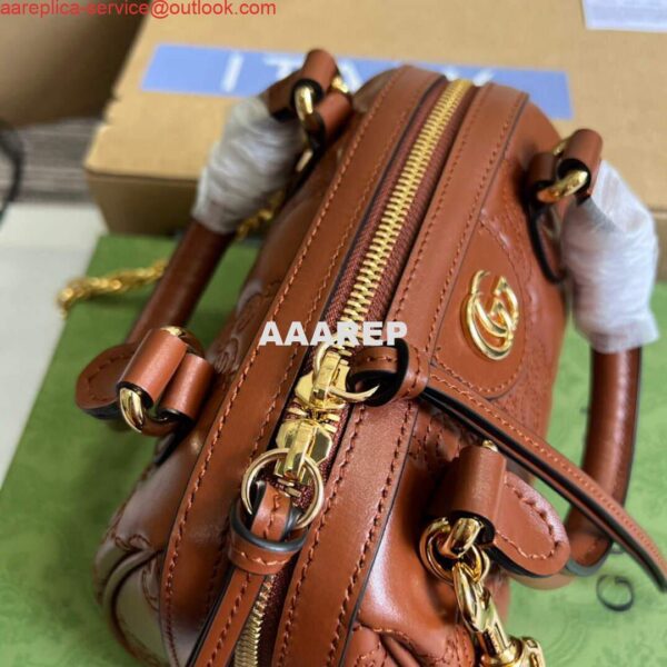 Replica Gucci 702251 GG matelassé leather top handle bag Brown 6