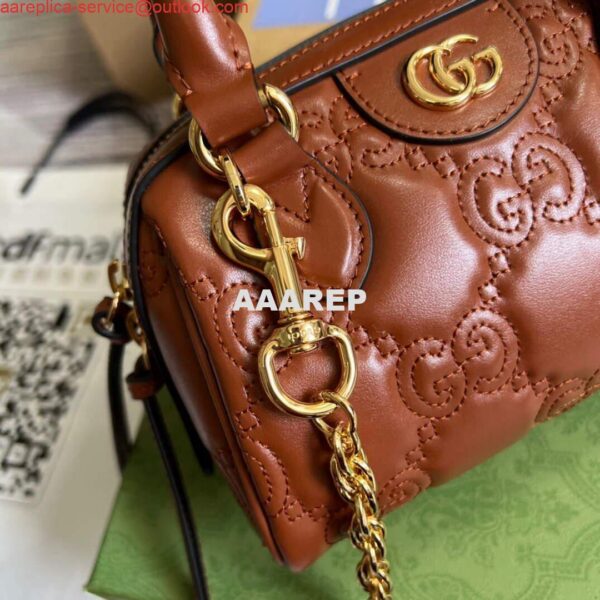 Replica Gucci 702251 GG matelassé leather top handle bag Brown 7