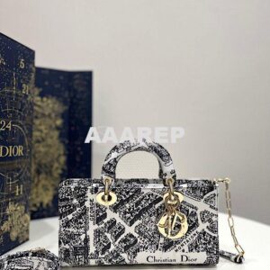 Replica Dior Lady D-Joy Bag White and Black Plan de Paris Printed Calf