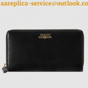 Replica Gucci Zip Around Wallet With Gucci Logo In Black Leather