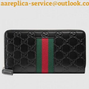 Replica Gucci Black Signature Web Zip Around Wallet