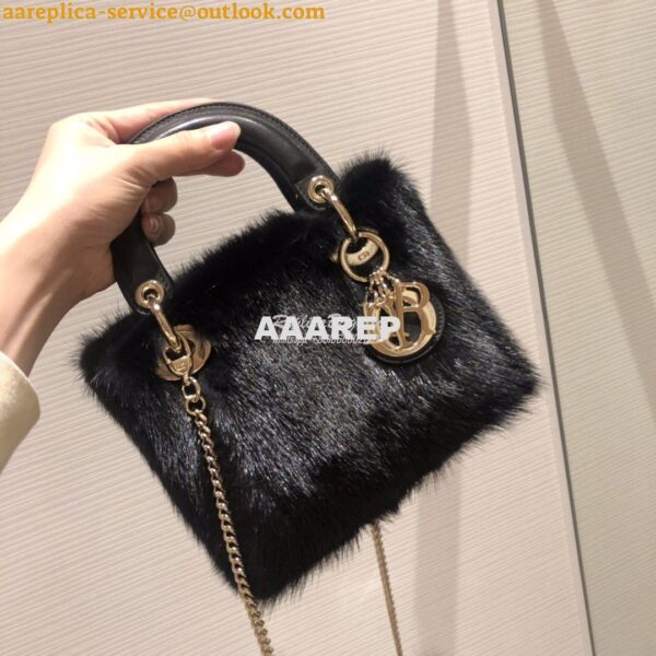 Replica Dior Lady Dior Mink Fur Bag in Lambskin M5050S Black 4