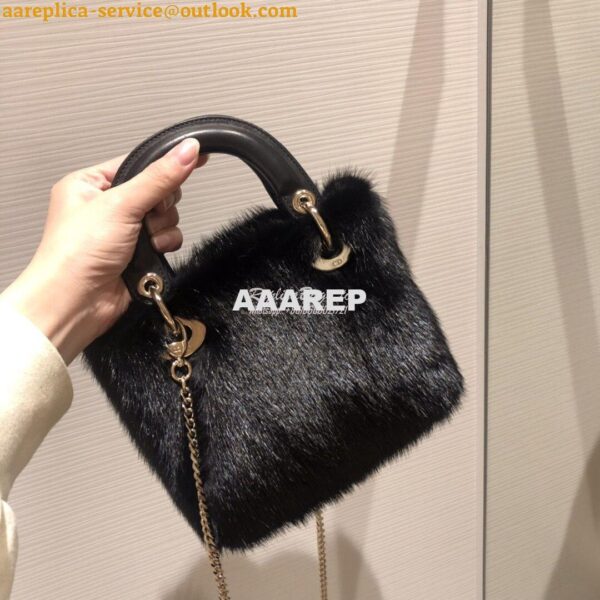Replica Dior Lady Dior Mink Fur Bag in Lambskin M5050S Black 8