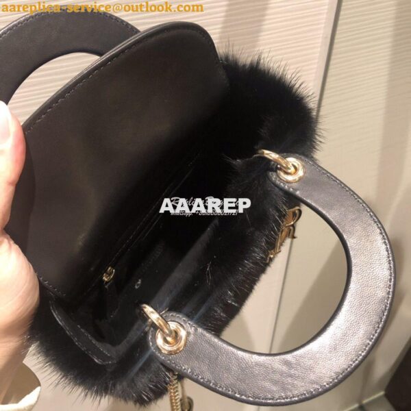 Replica Dior Lady Dior Mink Fur Bag in Lambskin M5050S Black 10