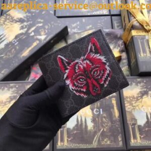 Replica Gucci Black Wolf Print GG Supreme Bi-fold Wallet 2