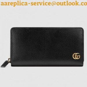 Replica Gucci GG Marmont Zip Around Wallet In Black Leather