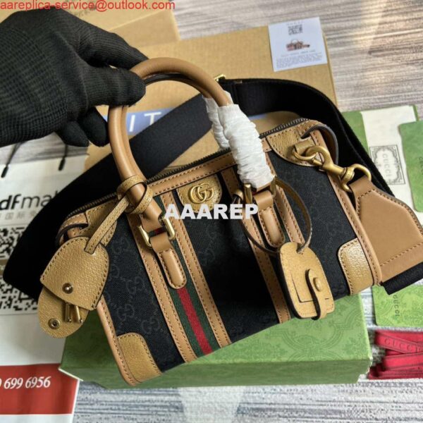 Replica Gucci 715771 Mini canvas top handle bag Light Brown and Black Original GG canvas 3