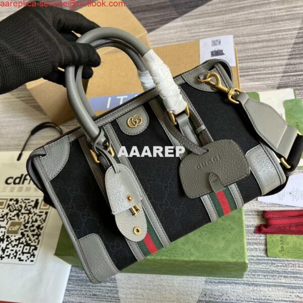 Replica Gucci 715772 Small canvas top handle bag Gray and Black 3