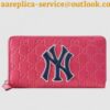 Replica Gucci Pink Signature Zip Around Wallet With NY Yankees Patch