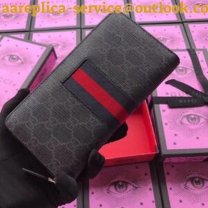 Replica Gucci Zip Around Wallet In Black GG Supreme Web 2