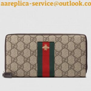 Replica Gucci Zip Around Wallet In Web Bee GG Supreme