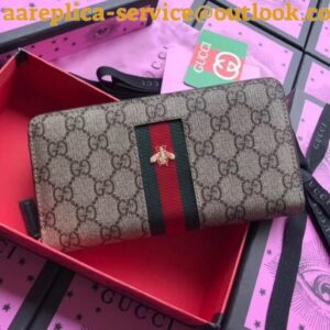 Replica Gucci Zip Around Wallet In Web Bee GG Supreme 2