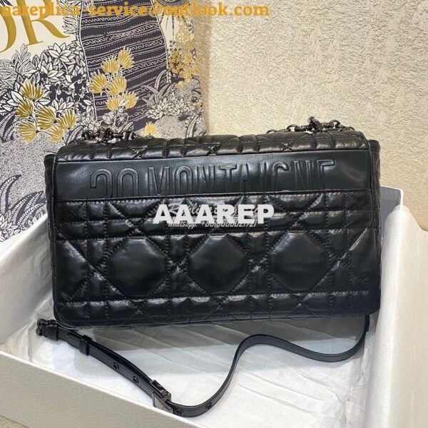 Replica Dior Large Caro Bag Black Quilted Macrocannage Calfskin with R 7